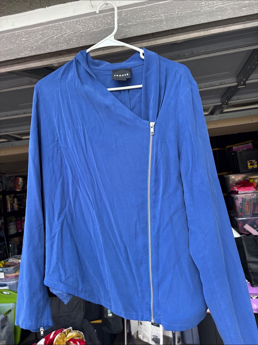 Trouve Cobalt Blue Asymmetrical Zip Jacket